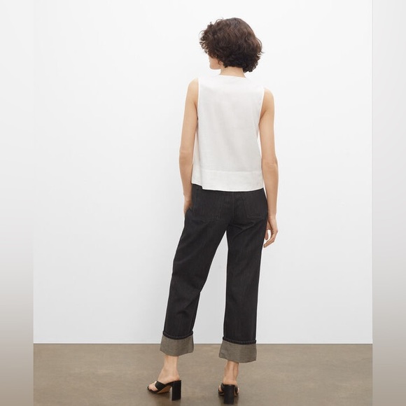 Club Monaco High Waisted Cuffed Jeans Black. Wide Leg Straight Fit Dark Wash - Picture 4 of 10